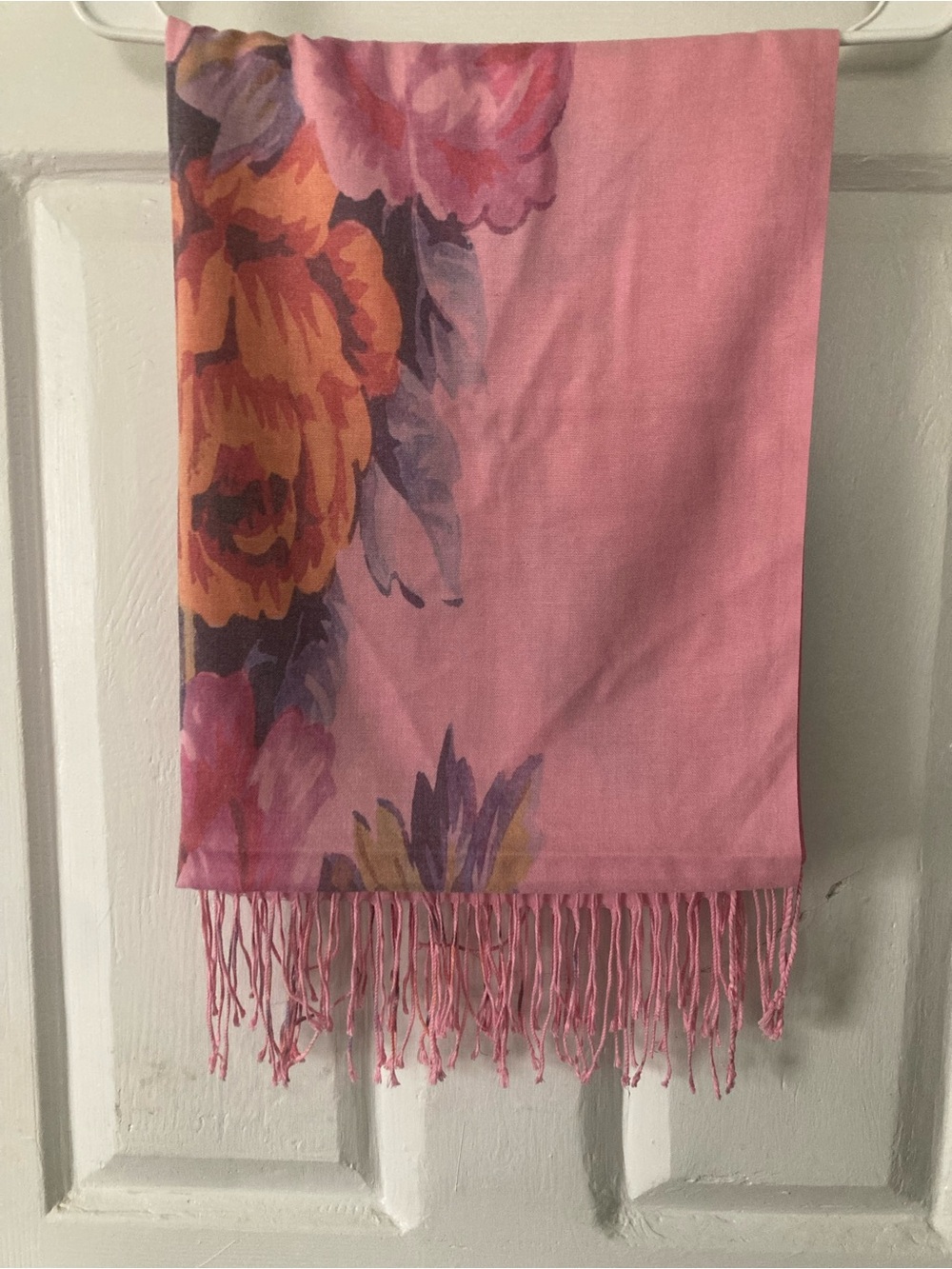 Pink Floral Fringe Scarf - Women's Lightweight Wrap